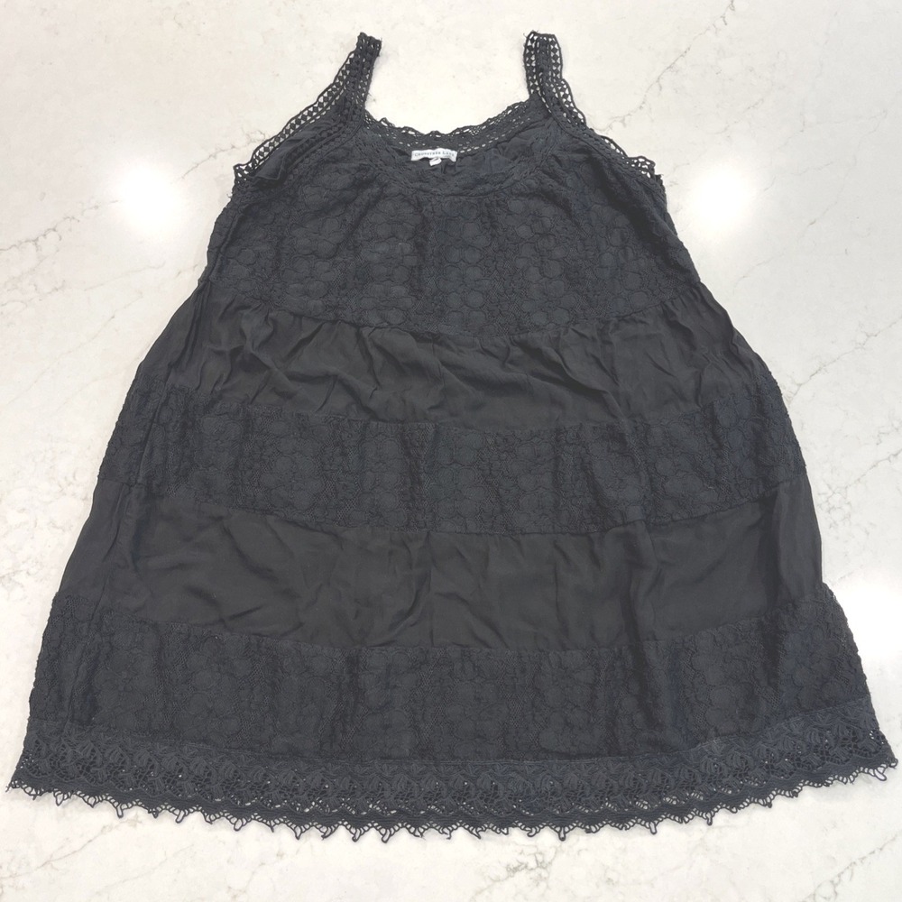 Crosstree Lane Large Black Lace Crochet Sleeveless Mini Dress Goth Dark Academia